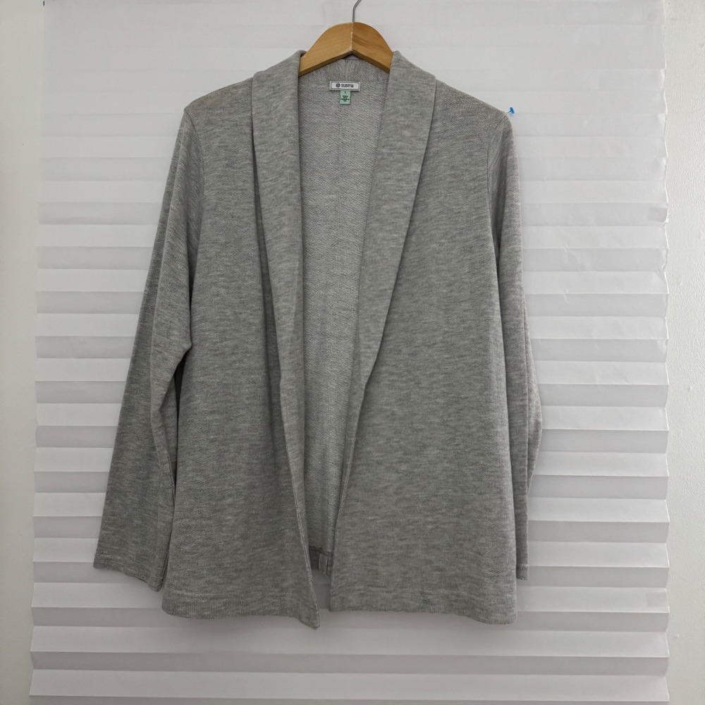 Susina Womens Gray Open Front Shawl Collar French Terry Cardigan Sweater Large